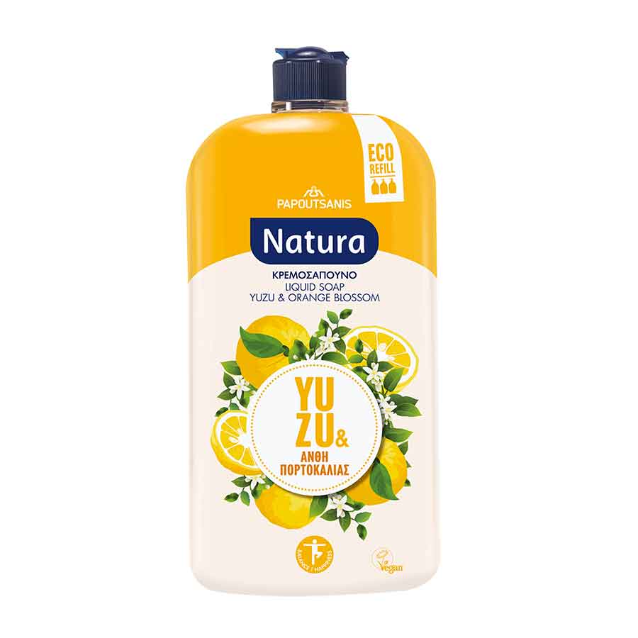 Papoutsanis Natura Κρεμοσάπουνο Yuzu & Άνθη Πορτοκαλιάς Ανταλλακτικό 900ml.