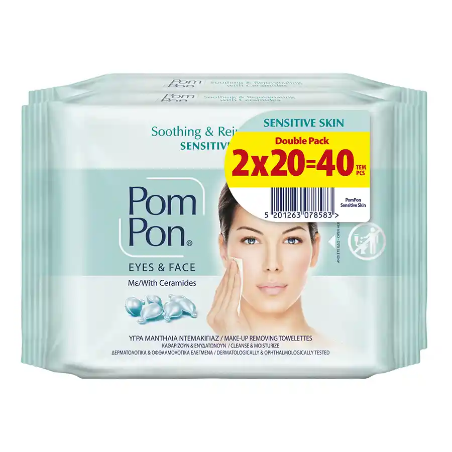 Pom Pon Sensitive Μαντηλάκια Ντεμακιγιάζ 2x20τεμ.
