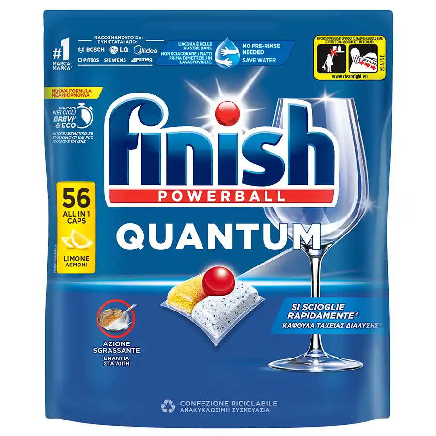 Finish Quantum All In 1 Ταμπλέτες Πλυντηρίου Πιάτων Λεμόνι 56τεμ.