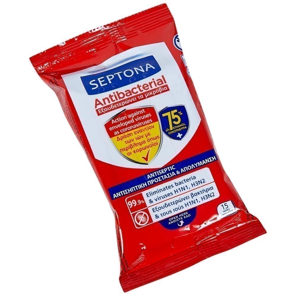 Septona Υγρά Αντιβακτηριδιακά Μαντηλάκια 75% Ethanol 15τεμ