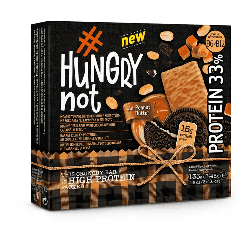 Hungry Not Μπάρες Πρωτεΐνης Φυστικοβούτυρο Μπισκότο 3τεμ 135gr