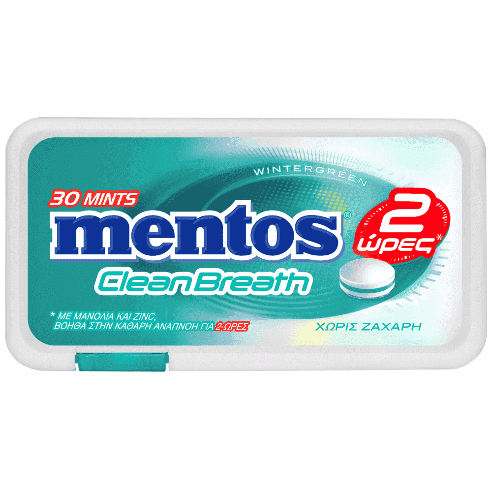 Mentos Clean Breath 2hrs Wintergreen Τσίχλες 21gr
