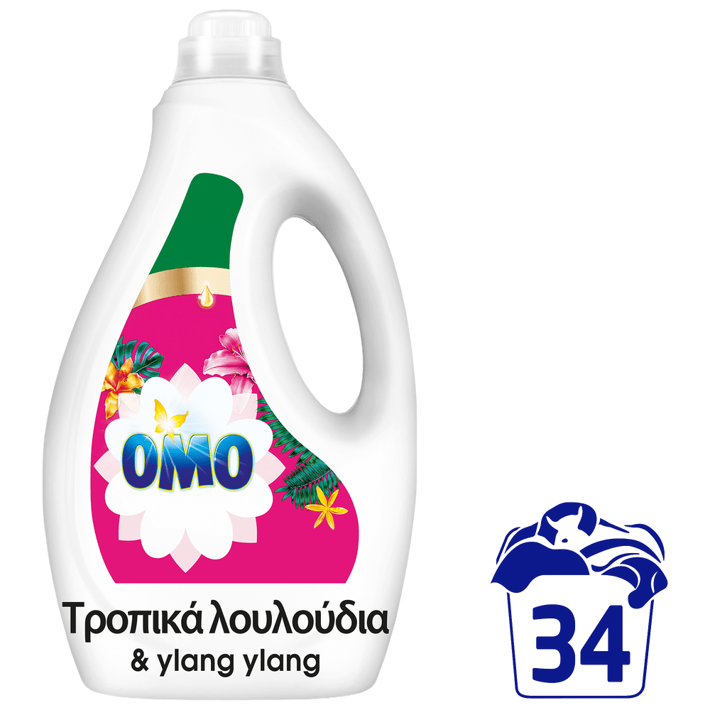 Omo Υγρό Απορρυπαντικό Πλυντηρίου Τροπικά Λουλούδια 34Μεζ 1,53lt