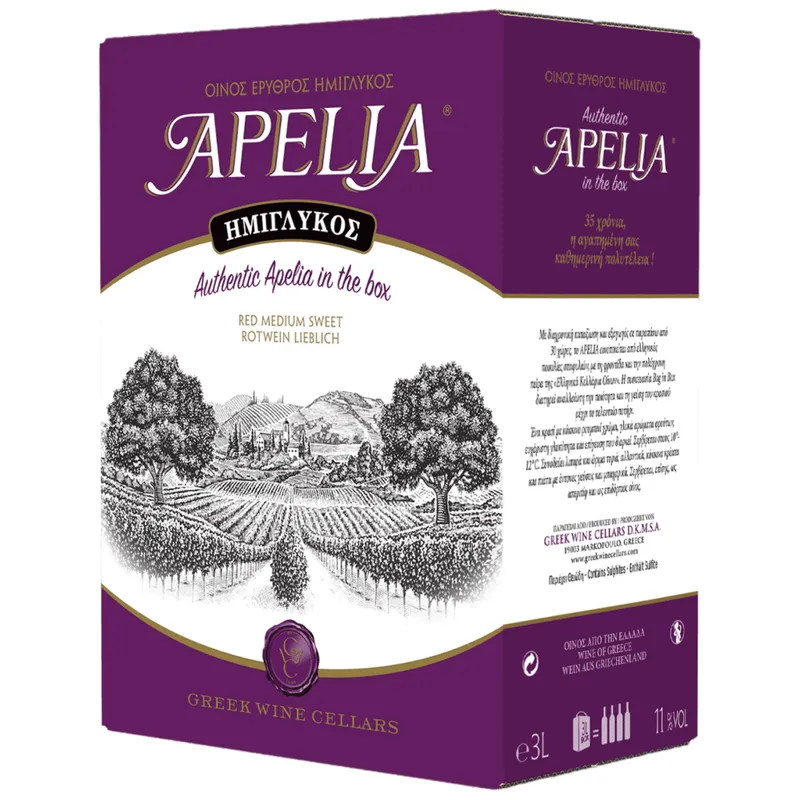 Apelia Ημίγλυκος Ερυθρός Οίνος Σε Ασκό 3 lt