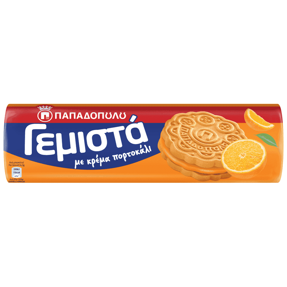 Παπαδοπούλου Μπισκότα Γεμιστά Πορτοκάλι 200gr