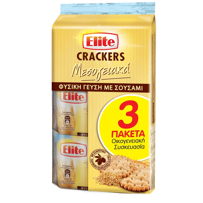 Elite Crackers Μεσογειακά Με Φυσική Γεύση 3x105gr