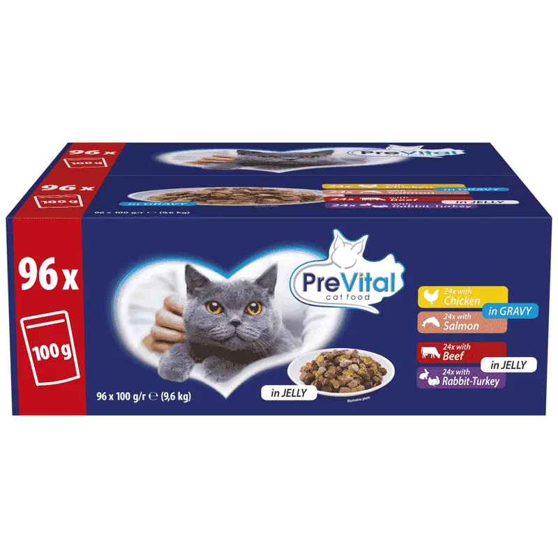 Prevital Υγρή Τροφή Γάτας Φακελάκια Mix 100gr 96τεμ