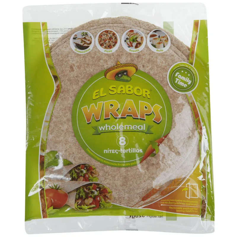El Sabor Wraps Τορτίγια Ολικής Άλεσης 20cm 8τεμ 320gr