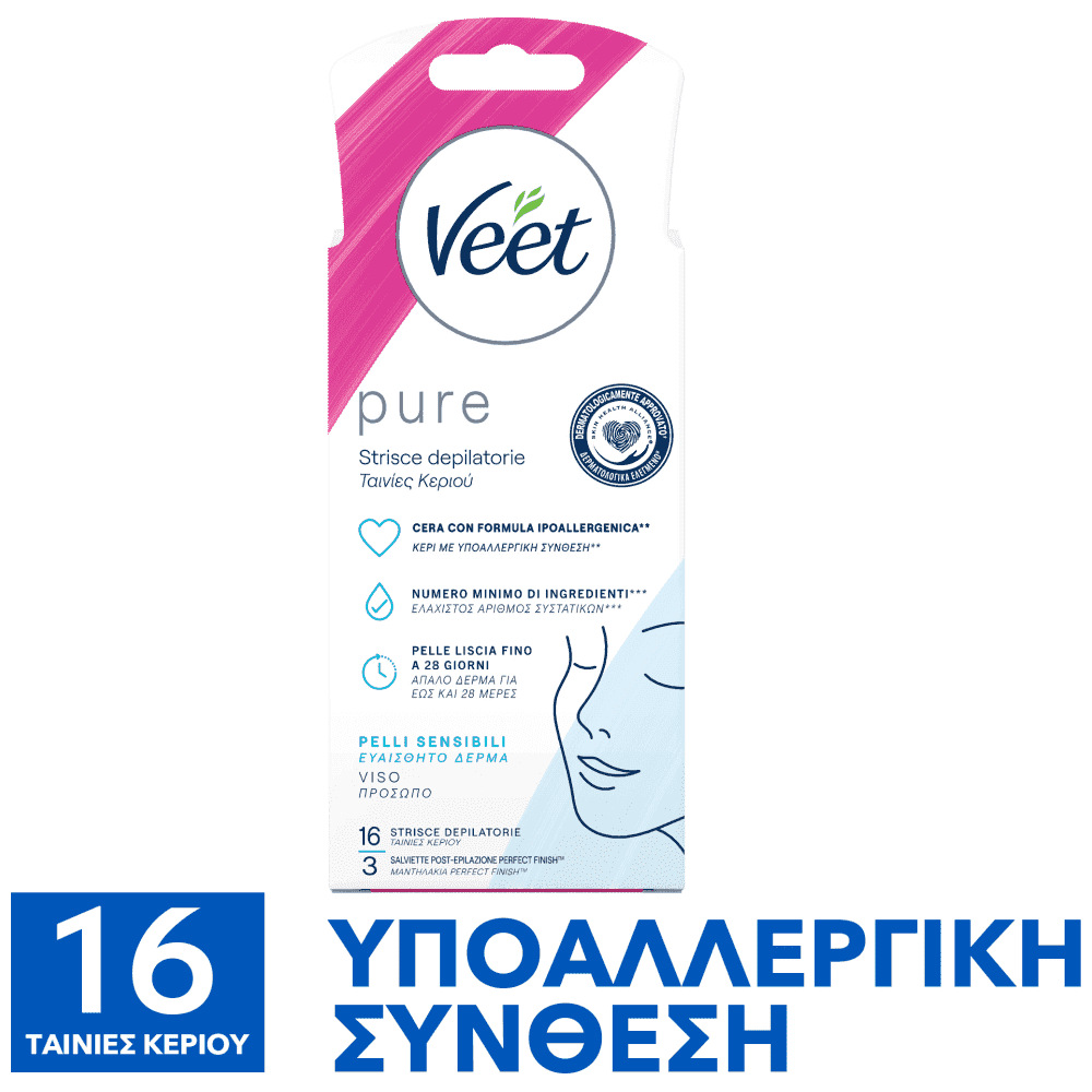 Veet Αποτριχωτικό Κρύο Κερί Ταινίες Προσώπου Υποαλλεργική Σύνθεση 16τεμ