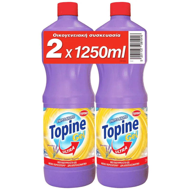 Topine Ultra Gel Χλώριο Άρωμα Λεβάντα 1250ml 2τεμ