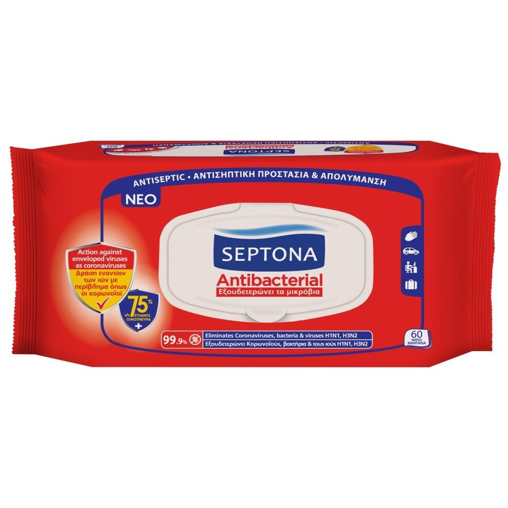 Septona Υγρά Αντιβακτηριδιακά Μαντηλάκια 75% Ethanol 60τεμ