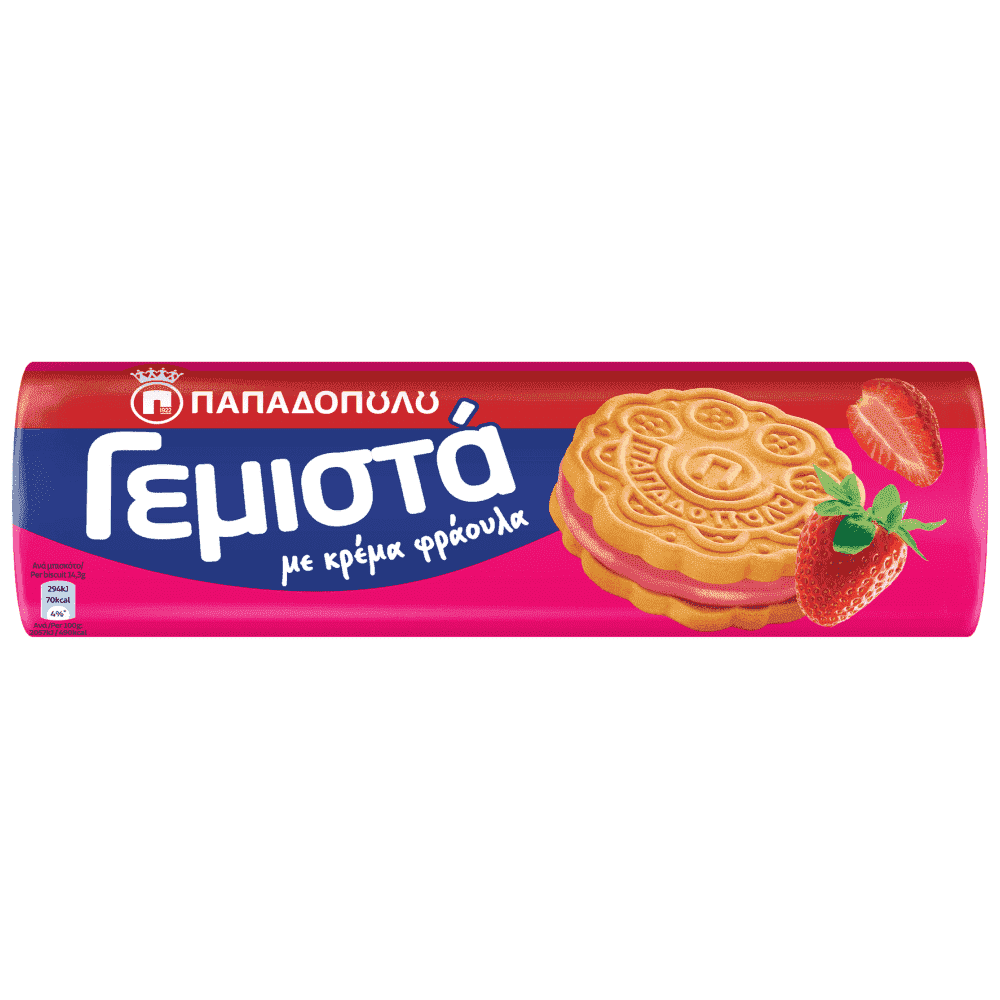 Παπαδοπούλου Μπισκότα Γεμιστά Φράουλα 200gr