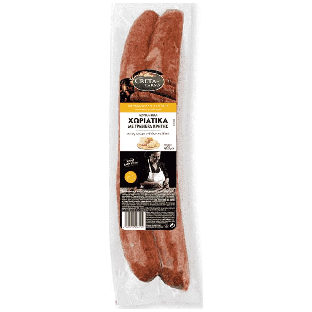 Creta Farms Λουκάνικα Χωριάτικα Με Γραβιέρα Κρήτης 400gr