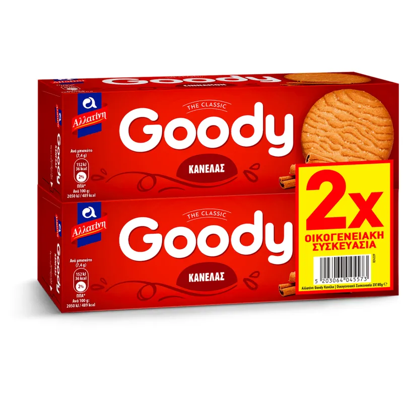Αλλατίνη Goody Μπισκότα Κανέλα Οικογενειακή Συσκευασία 185gr 2τεμ
