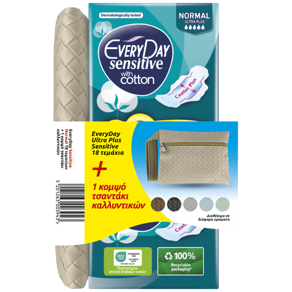 Everyday Σερβιέτες Sensitive Ultra Plus Normal 18τεμ + Tσαντάκι Δώρο