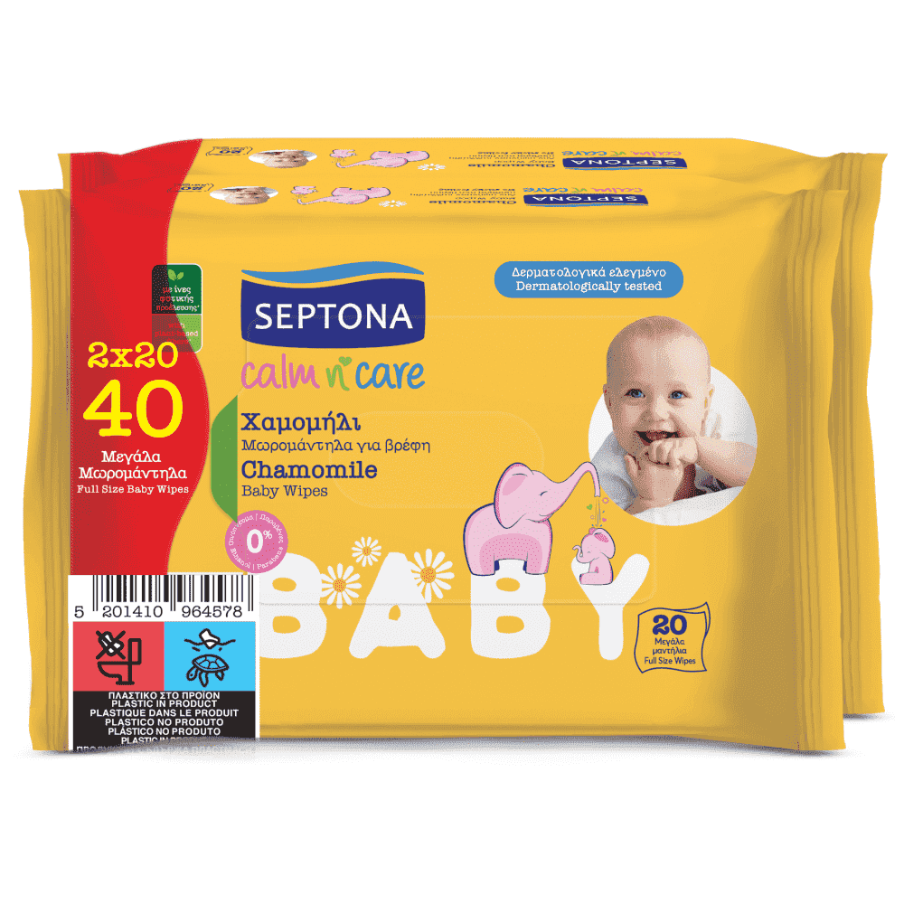Septona Μωρομάντηλα Calm & Care Χαμομήλι Multi Pack 2x20τεμ
