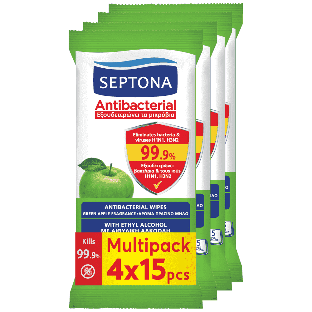 Septona Αντιβακτηριδιακά Μαντηλάκια Green Apple 4x15τεμ