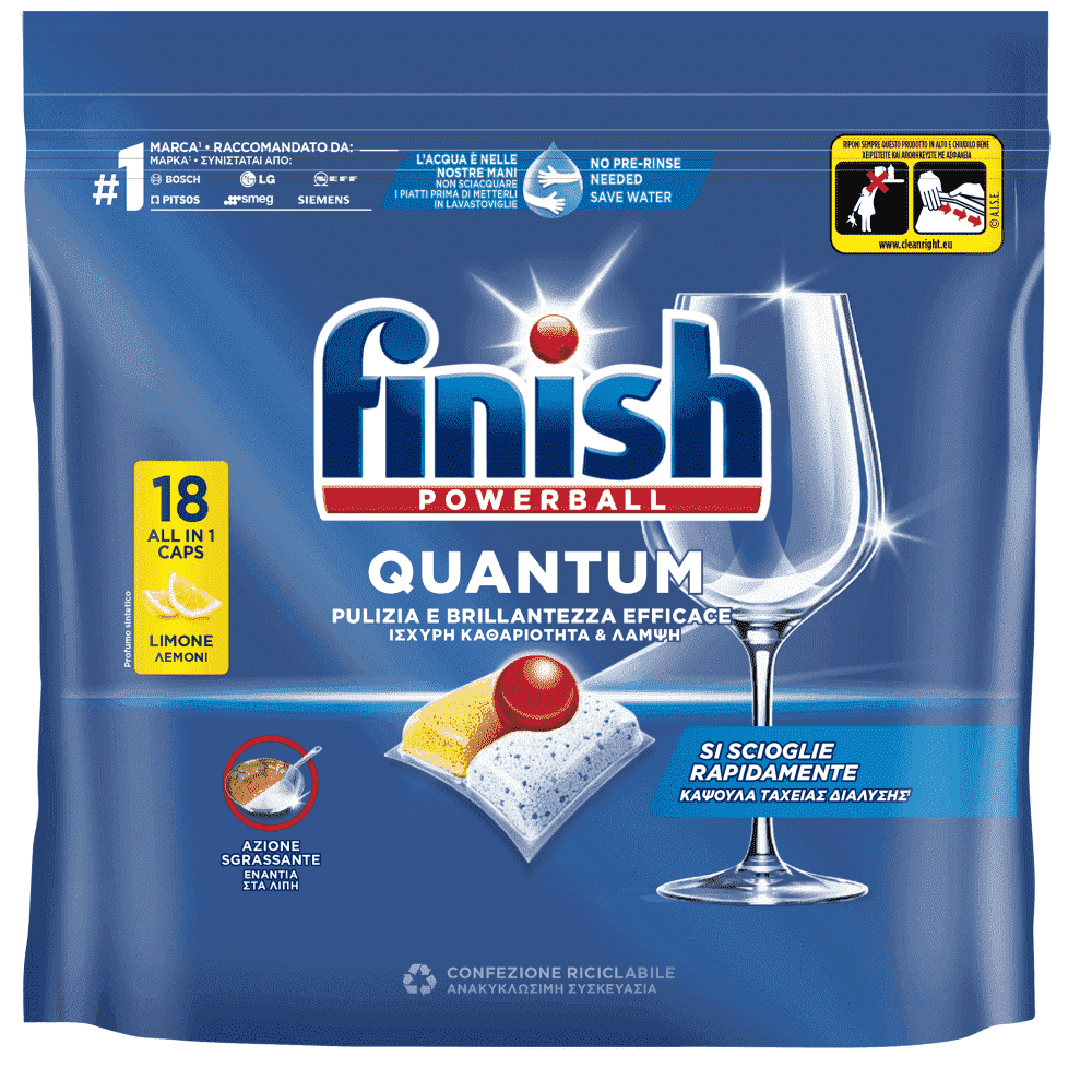 Finish Quantum All In 1 Caps Πλυντηρίου Πιάτων Lemon 18τεμ