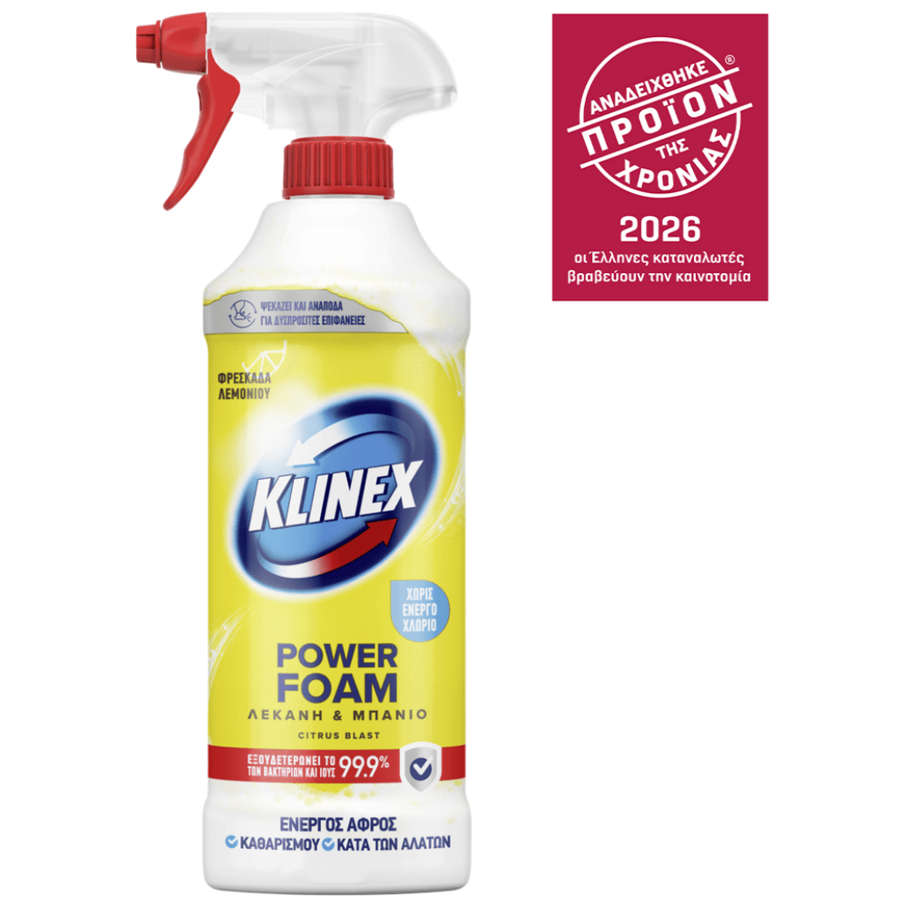 Klinex Power Foam Αφρός Καθαρισμού Μπάνιου Citrus 435ml