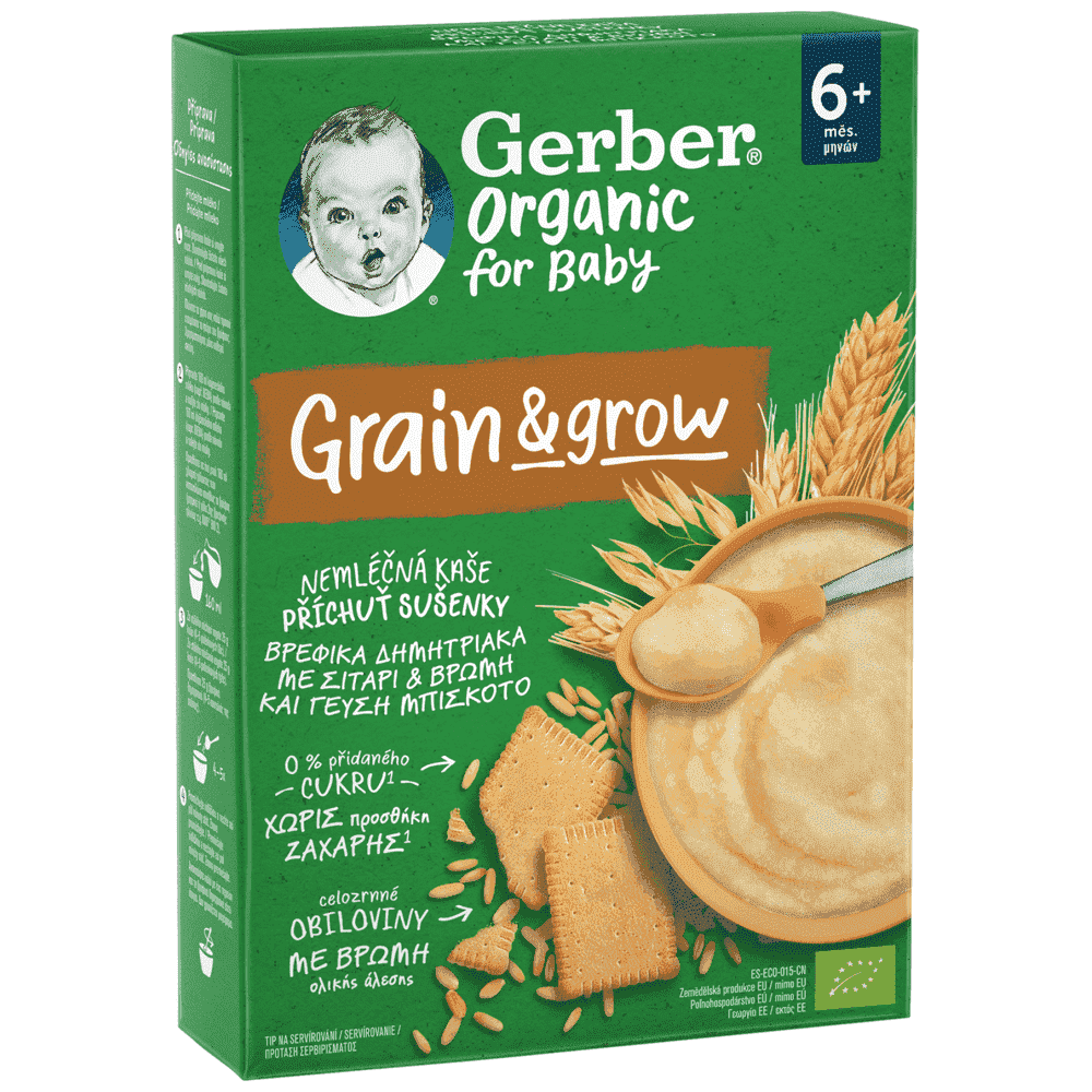 Gerber Organic Βρεφικά Δημητριακά Σιτάρι Βρώμη Μπισκότο Bio 200gr