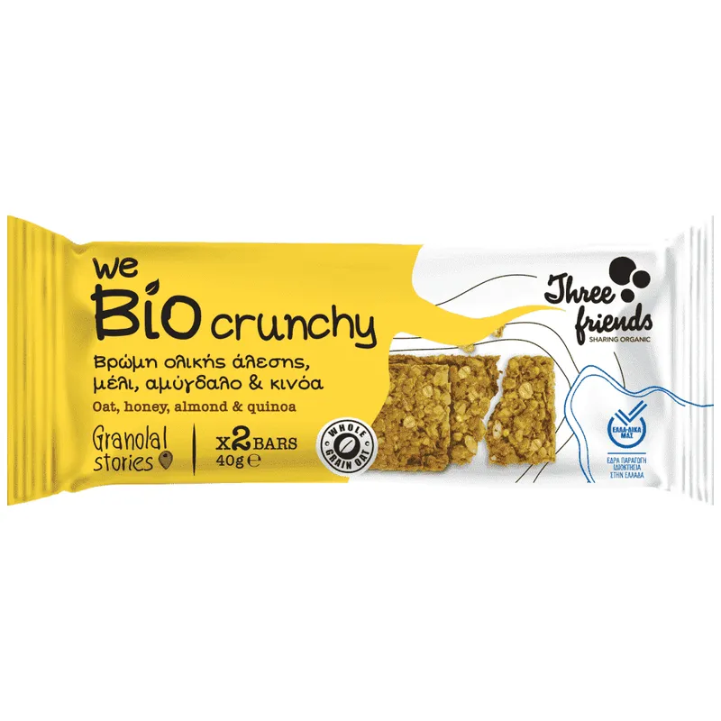 3Friends Μπάρα Crunchy Μέλι-Αμύγδαλο-Κινόα Bio 40gr