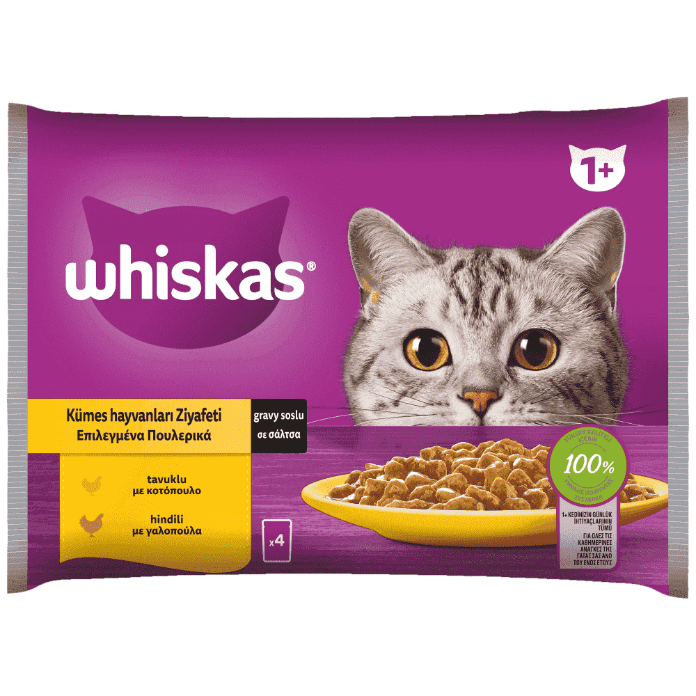Whiskas Core Adult Υγρή Τροφή Γάτας Κοτόπουλο Γαλοπούλα Φακελάκια 4x85gr
