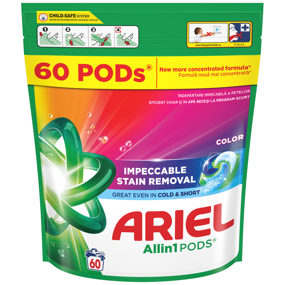 Ariel Απορρυπαντικό Πλυντηρίου Κάψουλες Touch Of Lenor Color All In 1 60μεζ.
