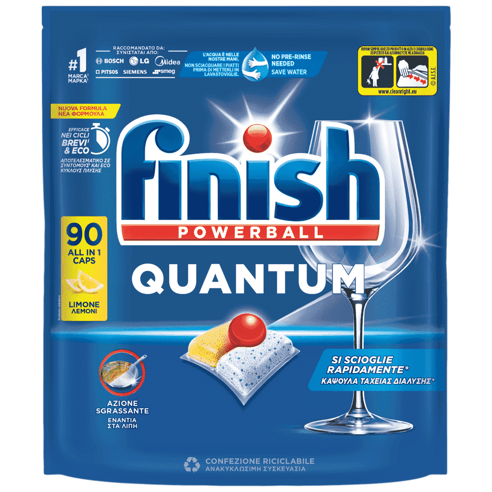 Finish Quantum All in 1 Ταμπλέτες Πλυντηρίου Πιάτων Λεμόνι 90τεμ