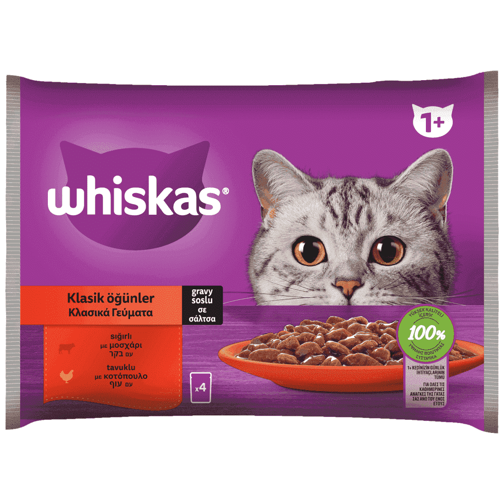Whiskas Adult Πλήρης Υγρή Τροφή Γάτας Επεξεργασμένο Κρέας 4x13x85gr