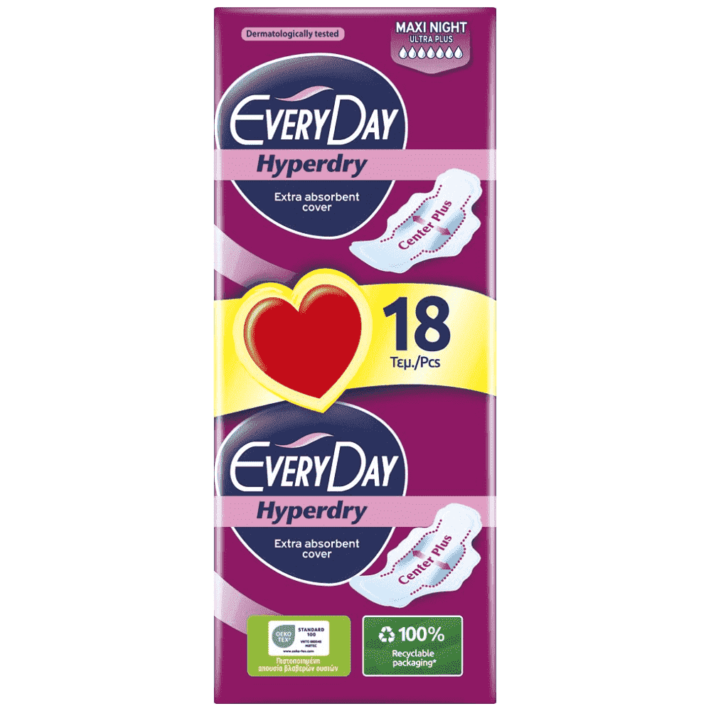 Everyday Hyperdry Σερβιέτες Ultra Plus Maxi Night 18τεμ