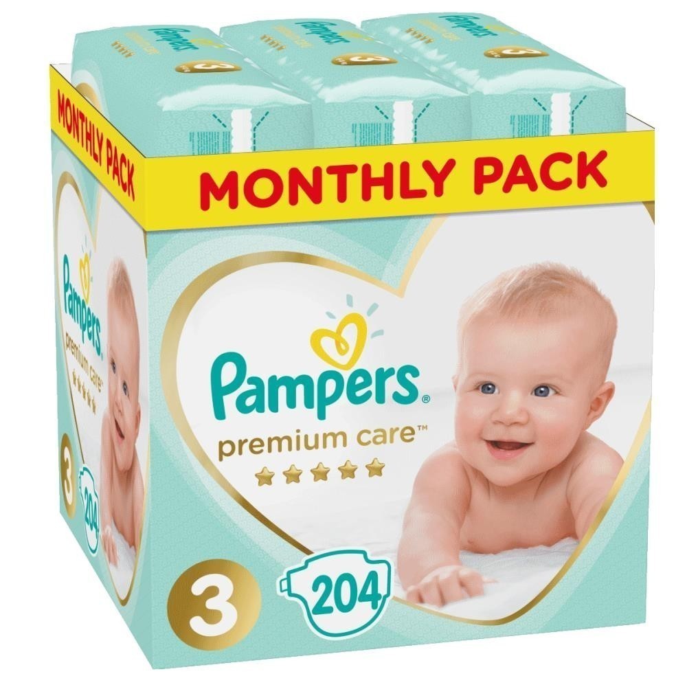 Pampers Πάνες Premium Care Monthly Pack (204τεμ) Νο3