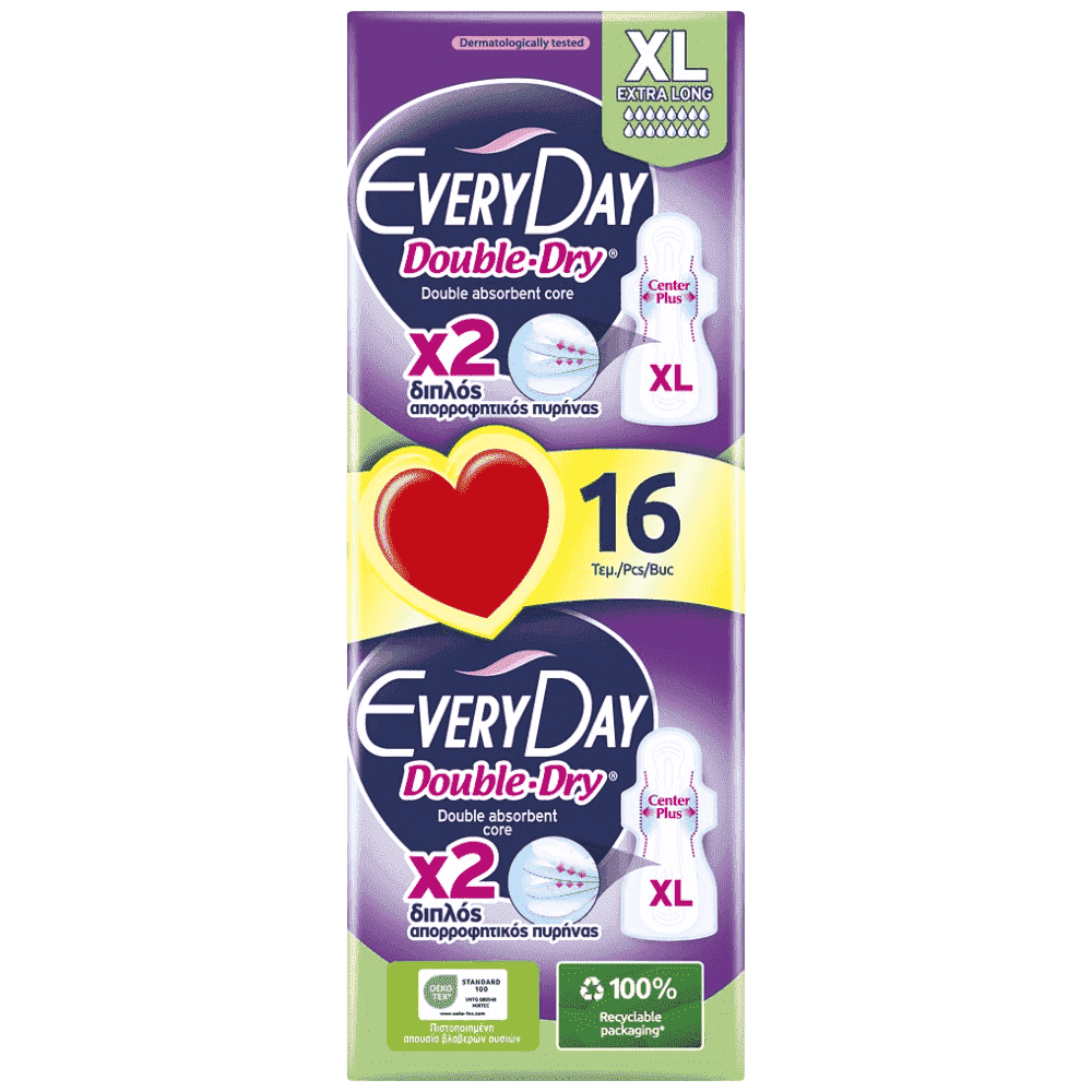 Everyday Σερβιέτες Double Dry Extra Long 16τεμ