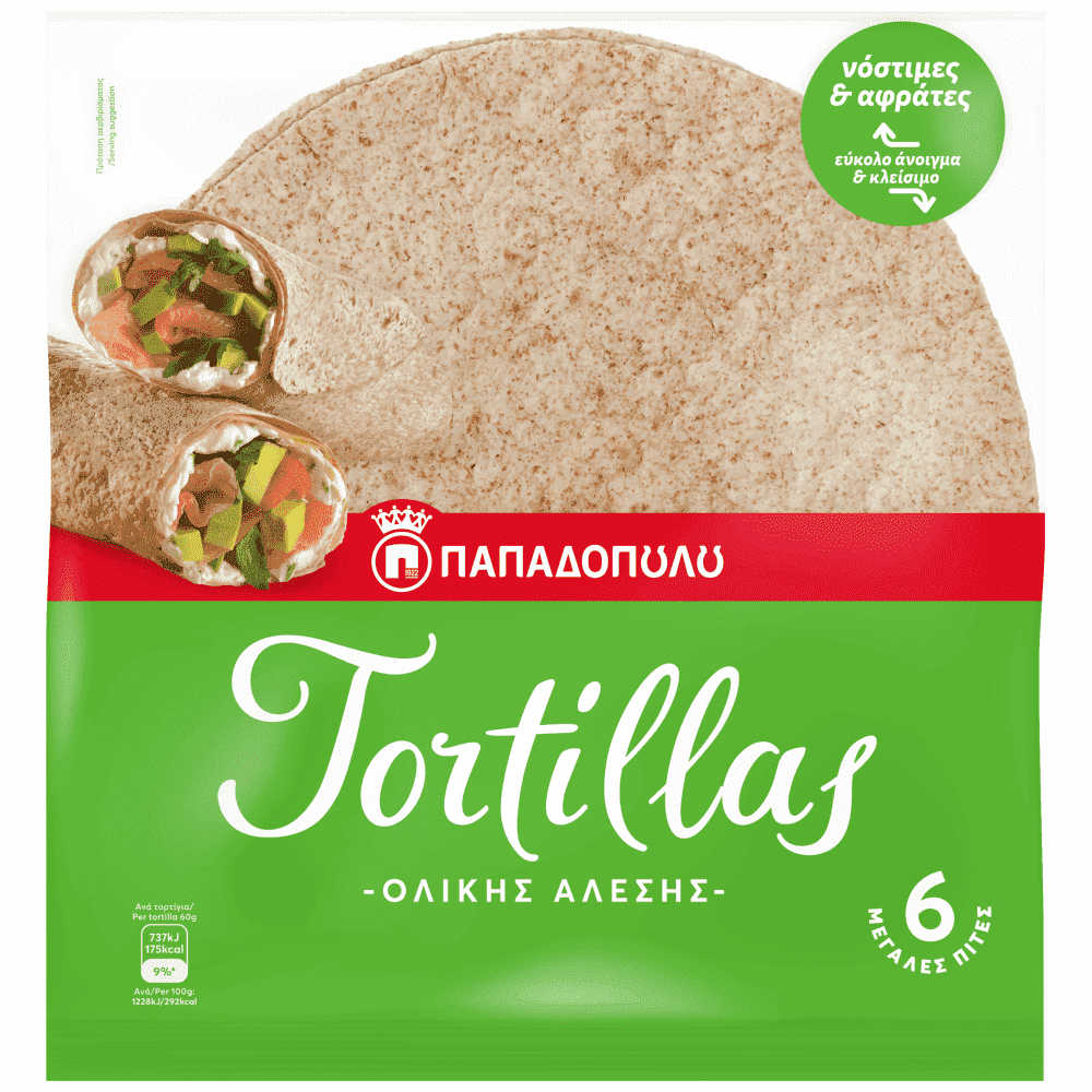 Παπαδοπούλου Τορτίγια Ολικής Άλεσης 6τεμ 360gr