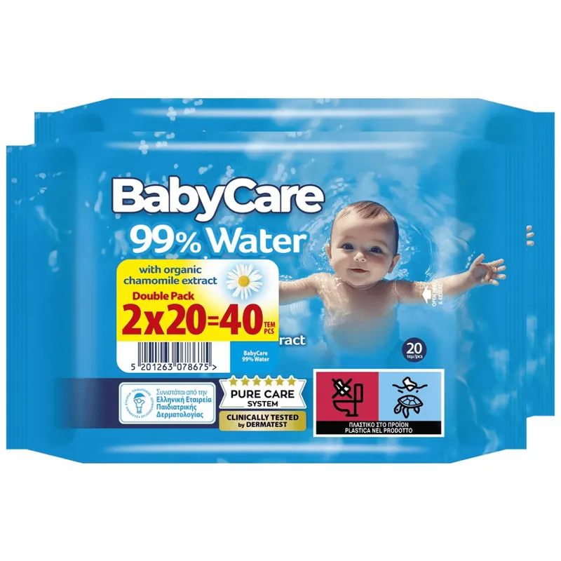 Babycare 99% Water Μωρομάντηλα Double Pack 2x20τεμ