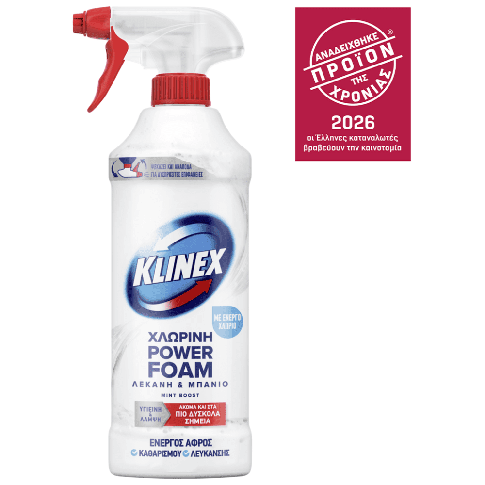 Klinex Power Foam Αφρός Καθαρισμού Μπάνιου Με Χλώριο 435ml