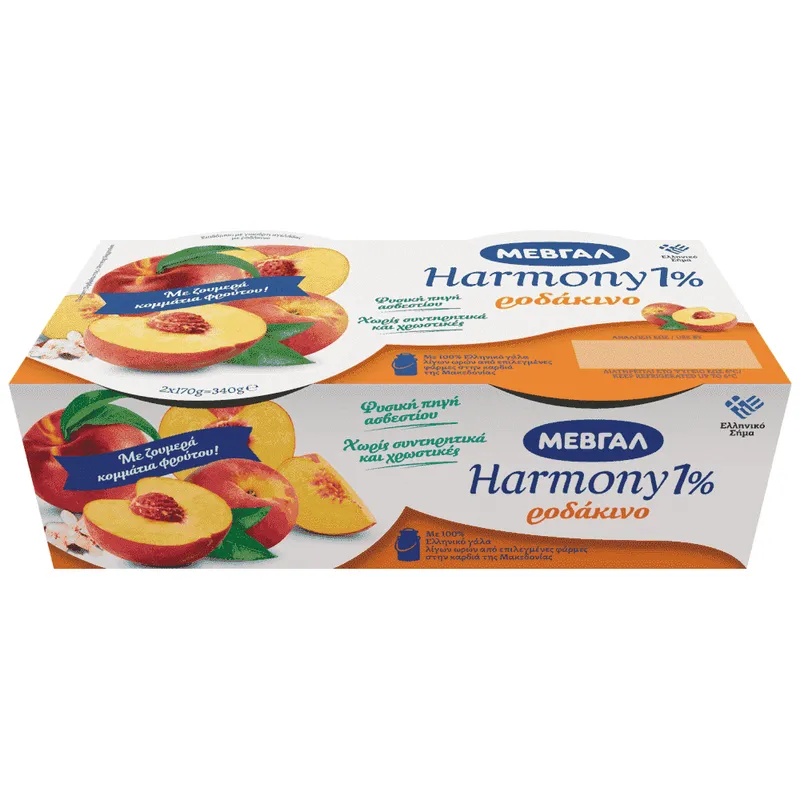 Μεβγάλ Harmony Επιδόρπιο Γιαουρτιού 1% Ροδάκινο 2x170gr