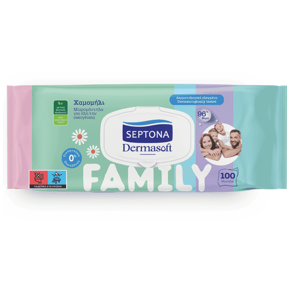 Septona Μωρομάντηλα Dermasoft Family 100τεμ
