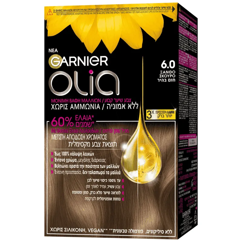 Garnier Olia Βαφή Μαλλιών Χωρίς Αμμωνία Ν6.0 Ξανθό Σκούρο 50ml